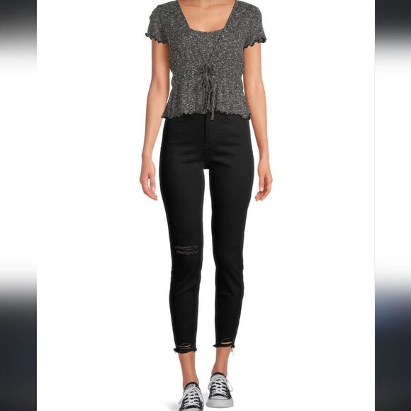 NWOT Juniors' Twin Set Top, 2-Piece Camisole and Cardigan Charcoal Grey L - Picture 1 of 11